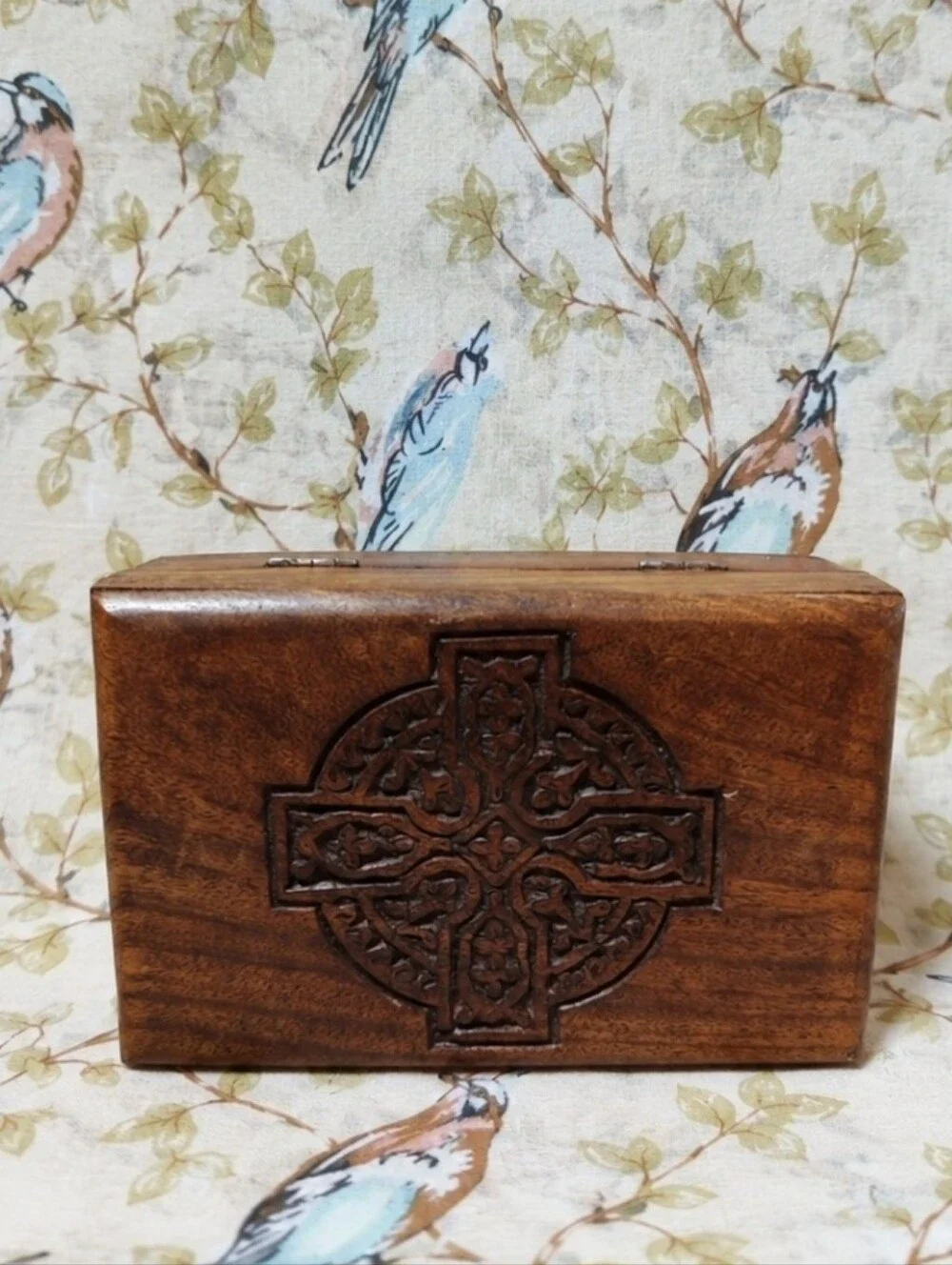 Celtic Cross Carved Wood Wooden Jewelry Craft Stash Secrets Bohemian Crafted Box